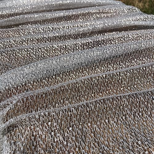 60 Inches Wide Silvery Lace Trim Fabric for Sewing,Wedding Dress, Curtain, Crafts and Decorations (Silvery 1Y)