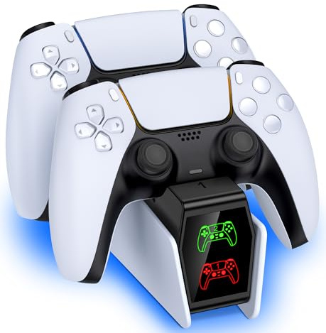 GAMSINGY PS5 Controller Ladestation für Dualsense Wireless/Edge Controller, Ladestation für PlayStation 5 Controller mit 2-3Std Schnelllade/LED-Ladeanzeige | Kompatibel mit PS5 Dualsense Wireless&Edge Controller, Ladeschutz, USB-C Anschluss, LED-Ladeanzeige, Netzteil nicht enthalten
