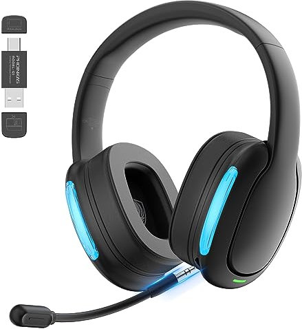 YOTMS Wireless Gaming Headset für PS4 PS5 PC, Kabelloses Gaming Headset, 2.4GHz-Dongle und 3.5-mm-Audiokabel, Abnehmbares Mikrofon mit Geräuschunterdrückung,17+ Stunden Akkulaufzeit Wireless-Nutzung