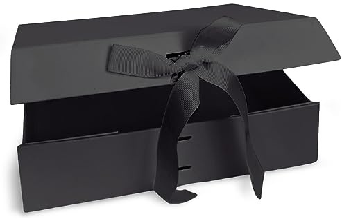 Verpackungswelt Geschenk-Box mit Deckel | 23 x 17 x 7 cm (10er Pack) | Geschenk-Karton mit Magnet-Verschluss & edler Schleife | Perfekt für Geburtstag, Hochzeit, Geburt | Geschenk-Verpackung Schwarz