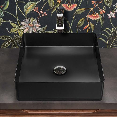 Inbagno Lavabo da appoggio Quadrato 45x45 cm in Acciaio Inox, Finitura Bianco Opaco e profondità 9,5 cm, Goya