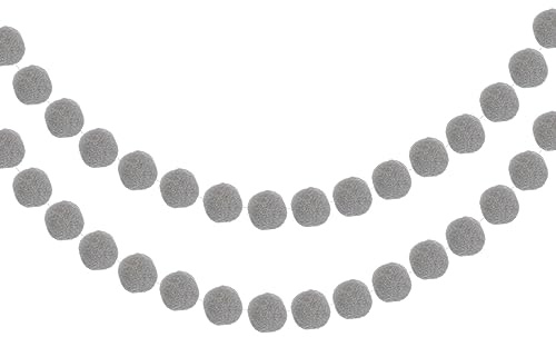 QUARKZMAN 2Stk Filz Kugel Girlande Grau Pom Pom Girlanden Handkugeln 7.55Ft Lang 20 Kugeln Party Banner Dekor für Weihnachten Geburtstag Party Dekoration