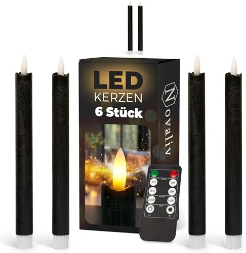 Stabkerzen LED mit Timer SCHWARZ 8 Stück Indoor 6 Stunden ECHTWACHS 23cm Höhe für Kerzen 2,2cm Durchmesser 2 AAA Batterien notwendig LED Stabkerzen 4er Set SCHWARZ (zwei Mal) bewegliche Flamme Licht