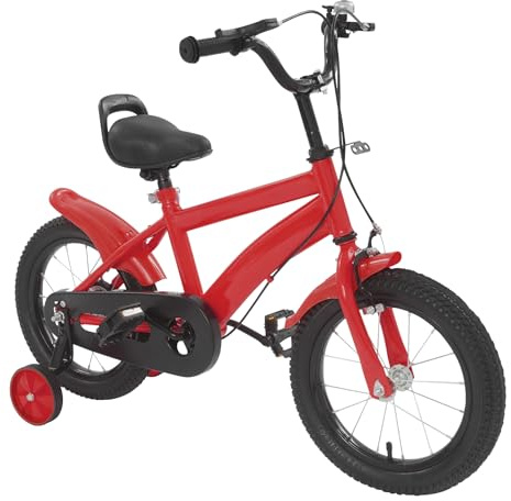 Begoniape Kinderfahrrad 14 Zoll ab 3-6 Jahren, Kinder Fahrrad Einstellbar mit Stützrädern Kettenabdeckung, für Jungen Mädchen Kinder (Blau/Weiß/Gelb/Rot)