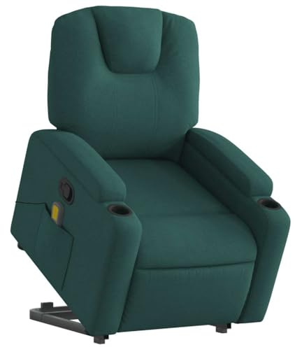 vidaXL Massagefåtölj med uppresningshjälp mörkgrön tyg, fåtölj, fåtölj med uppresningshjälp, reclinerstol, fåtöljer, fåtöljer med uppresningshjälp