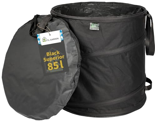 TTL GARDEN 1x85L Pop Up Gartensack BLACK SUPERIOR - DOPPELTER BODEN 260gsm | - Extra stabil 600D Oxford 85 Liter Gartenabfallsack Laubsack pop up sack faltbar Grünschnitt Garten Abfall selbstaufstellend