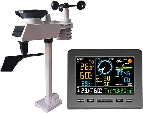 GeRRiT Station météo sans fil avec capteur extérieur, station météo avec cellule solaire, mesure les prévisions météorologiques, la température, la pression atmosphérique, l'humidité, le vent, la plui