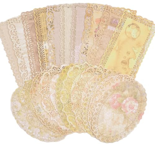URROMA Vintage-Spitzenpapier, 40 Stück, rechteckig, oval, Blumenöffnungsserie, ausgehöhlt, dekoratives Papier für Scrapbooking, Kartenherstellung, DIY-Zubehör