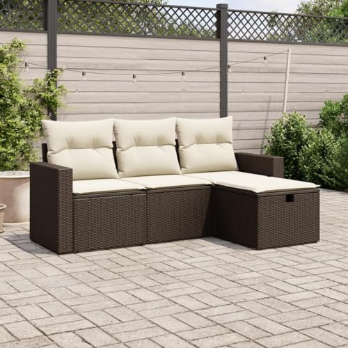 Festnight Gartenlounge Balkon Lounge mit Stauraum Rattan Sofa Balkon Garten Lounge Sofa Outdoor Ecklounge Sitzecke Balkon Klein Loungemöbel Gartensofa Ecksofa Balkonmöbel Rattansofa Couch
