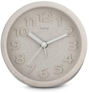Hama Wecker (analoger Wecker, ohne Ticken, 1 Weckzeit, mit Stunden-, Minuten- und Sekundenzeiger, 3D Ziffern, nachhaltiges Design, mit Batterie) beige