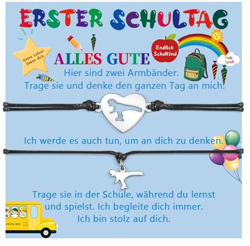 VU100 Mutter Tochter/Sohn Armbänder Geschenke Dinosaurier Armbänder für Jungen Mädchen zurück zu Schule Armband Geschenke Trennungsangst Geschenk für Mama Oma Sohn Mädchen Jungen Enkelin(2schwarz)