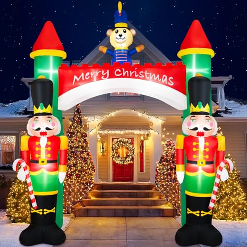 BRDJade Arco inflable de Navidad de 10 pies para exteriores, cascanueces inflable, soldados, decoraciones de patio con luces LED integradas para fiesta de Navidad, jardín, césped
