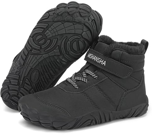 Mishansha Stivali Neve Bambino Caldo Comode Scarpe Barefoot Invernali Antiscivolo Leggere Scarponcini da Neve Ragazzi Ragazze Stivaletti Inverno con Imbottitura, Chill II, Nero 34 EU