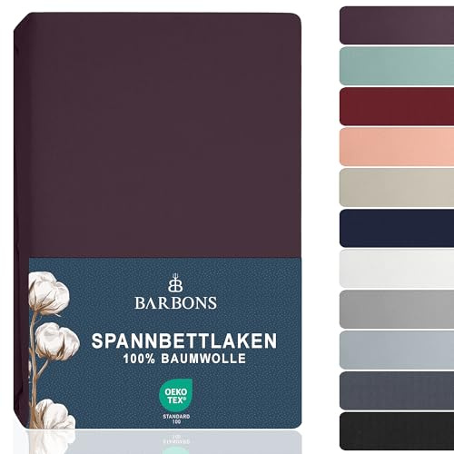Barbons Drap Housse 120x190 cm / 120x200 cm, 100% Coton Certifié Oeko-TEX Premium, Drap-Housse en Jersey, pour Matelas Bonnet jusqu'à 25 cm - Pourpre 120 x 190/200 cm