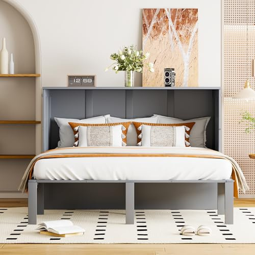 WIZBED Schrankbett 140x200- Wandbett mit Lattenrost - Schrank mit Klappbett - Wandklappbett - Murphy Bed - Bettschrank, Schrankbett, Jugendbett, ohne Matratze (Grau, 140x200)