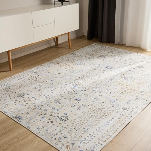 benuta Basic Waschbarer Teppich George - Beige 200x300 cm - Kunstfaser - Rechteckig & im Style: Vintage, Elegant, Retro - Pflegeleicht für Wohnzimmer Schlafzimmer