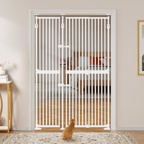 Unipaws 190 cm hög husdjursgrind, justerbar kattgrind med smalt mellanrum, utdragbar 190-250 cm H x 89-129 cm W, uppgraderad med 3 stödstänger och dubbellås