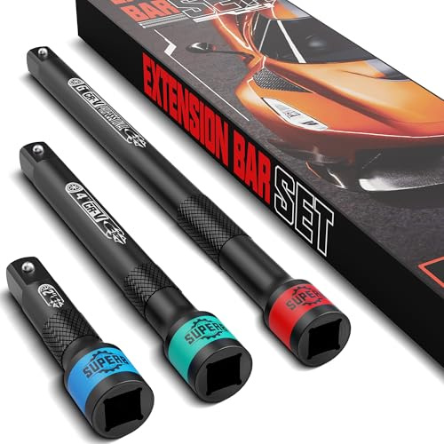 KIRXST 1/4 Impact Socket Extension Bar Set, 3 Piece Drive Extension Bar 50mm 100mm 150mm, CR-V Steel Wrench Extender for Manual Pneumatic Torque Wrench