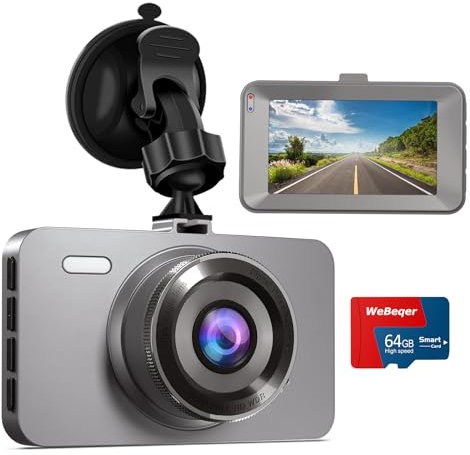 WeBeqer Dashcam 1080P, Dashcam Auto Camera mit 3 IPS Bildschirm, Dashcam Auto Vorne mit 64G SD Karte, Dash Cam Auto Nachtsicht, WDR, 176° Superweitwinkel, Parküberwachung, G-Sensor, Loop-Aufnahme