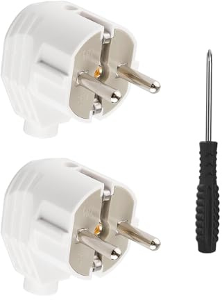 Schuko Stecker, Stromstecker mit Zugentlastung, Schutzkontakt-Stecker mit Knickschutztülle, Spritzwassergeschützt und Langlebig, Bruchfest, Stecker 250V, 2 Stücke