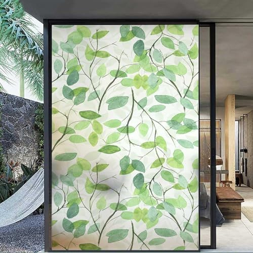 Película de privacidad para Ventana autoadhesiva patrón de Hoja Verde Adhesivos Decorativos 3D, Lámina estática para Ventanas, Película de Vidrio Opaco Esmerilado No Adhesiva