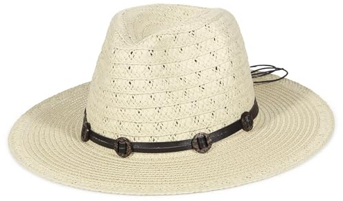GEMVIE Cappello Panama Uomo Donna Tesa Larga Cappello di Paglia Fedora con Nastro Grosgrain Cappello Bogart Cappello Estivo da Sole, beige., 56/58 IT