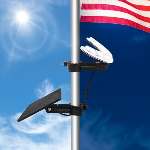 Flag Light Solar Powered,2 in 1 Brightest Led Flagpole Lights for 1-1.5 Flagpole - Can Be Placed in The Garden for Lighting - House Eaves Angled Small Flag Lighting (New Black)