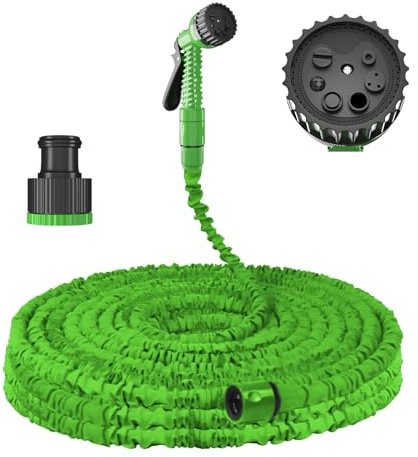 Expandable Garden Hose, 150FT Heavy Duty Water Hose, 3 Times Flexible Expanding Magic Garden Water Hose Pipe with 3/4, 1/2 Fittings and 7 Function Spray Gun, for Pet Cleaning, Watering Garden(Green)