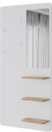 Vicco Wandgarderobe Jochen, Garderobe mit Haken, Weiß/Eiche, 70 x 150 cm mit Spiegel