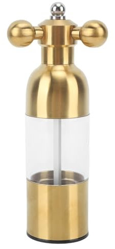 UYFRD Molinillo de pimienta manual ajustable de acero inoxidable, rotor de cerámica, accesorios de cocina para el hogar (dorado, L)