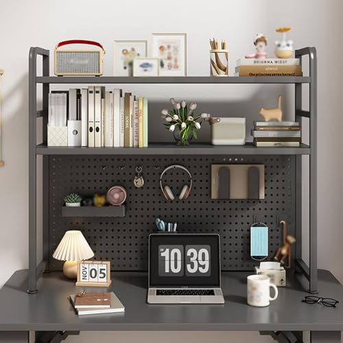 Multi Layer Desk Shelf Black 55cm Office Storage Stylish Étagère for Desktop Space Saving Book Shelf Modern Etagere for Home & Office Use