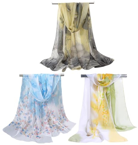 FOSDICK 3 st chiffonghalsduk kvinnor, damhalsduk lätt blommig halsscarf sjal sommarhalsdukar för dagligt liv resor presentgåvor, 50 x 150 cm, flerfärgad, 50x150cm