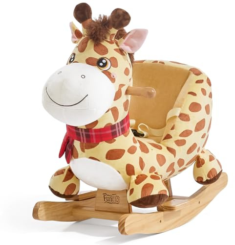 FUNLIO Cavallo a dondolo giraffa per bambini dai 6 mesi ai 3 anni, giocattolo divertente e vivace per bambini, peluche a forma di animale a dondolo, facile da montare, certificato CPC e CE.