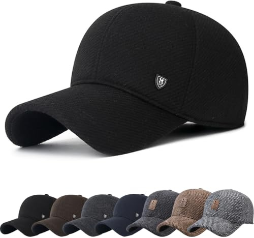 DURINM Casquette de Baseball d'hiver Hommes avec Cache Oreilles Pliable à Visière en Tweed de Laine et Laine d'hiver pour et Boucle en Métal pour Alpinisme Plein air Voyager