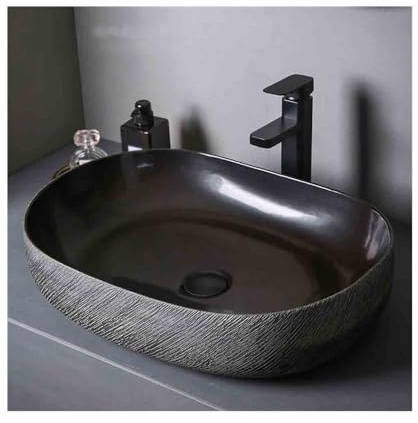 Lavandino da appoggio in Ceramica Nera per Bagno, lavabo Vintage, lavabo da appoggio per Bagno, lavabo da appoggio per Uso Domestico