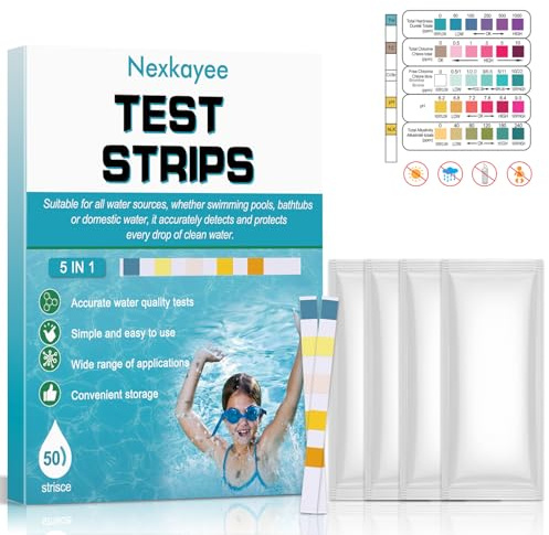 5 in 1 Pool Teststreifen für Spa, Pool und Aquarium – Schnelle Wasseranalyse für pH Wert, Chlor, Brom, Alkalinität, Cyanursäure – Sauberes Wasser, einfache Kontrolle, 50 Stück