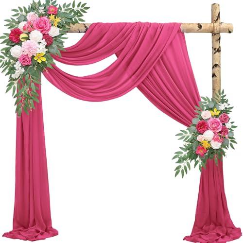 Wedding Arch Draping Fabric 2 Panels 20Ft Length x 28 Width Hot Pink Arch Drapes Chiffon Fabric Sheer Curtains Backdrop for Party Bridal Decorations Wedding Ceremony Ceiling Stage Reception Decor