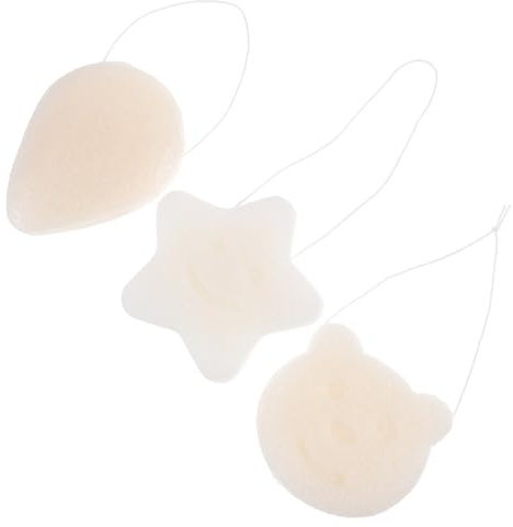 DECORNIJIA Esponjas Faciales y Corporales para Limpieza 3 Unidades Tamaño Pequeño Diseño Estrella, Oso y Gota, Esponja Flexible para Uso Diario en Baño y Viajes