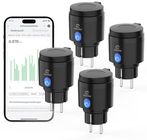 EIGHTREE WLAN Steckdose Outdoor, Zeitschaltuhr Aussenbereich mit Strommessung IP44 Wasserdicht, Smarte Steckdose mit Zeitschaltuhr, Fernbedienung & Sprachsteuerung, Kompatibel mit Alexa & Google Home