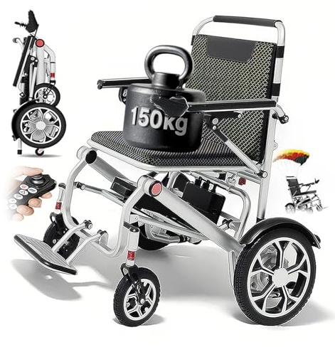 ZQHQKJ Elektrischer Rollstuhl Faltbar Leicht,25KM Rollstuhl Elektrisch mit Gummi Luftbereifung für Allen Gelände,400W Elektrorollstuhl bis 150KG,ideal für Reisen & Alltag,6.6Ah