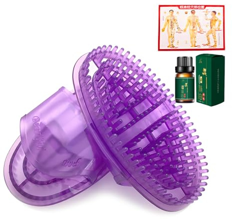 2PCS Purple Silicone Meridian Brush Set with Mugwort Oil(10ml) & Acupoint Chart – Lymphatic Drainage Massager for Body – Acupressure Dry Brushing Tool for Circulation, Relaxation, Muscle Relief