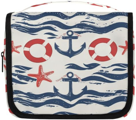 Kuquteed Starfish Lifebuoy Hanging Toiletry Bag for Women Men Anchor Makeup Cosmetic Bag Water Resistant Portable Toiletries Organizer Bag for Travel Accessories Essentials