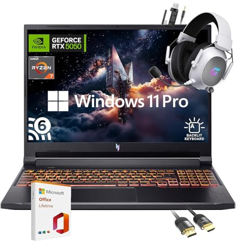 acer Nitro V 16 AI Creator Laptop, 16 WUXGA Display, NVIDIA RTX 5050, AMD Ryzen 7 260 180Hz, 16GB RAM, 1TB SSD, WiFi 6, Backlit Keyboard, with Mytrix Assy HDMI Cable Office Lifetime, Windows 11 Pro