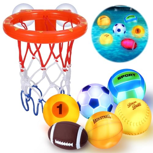 Light Up Bath Toys for Baby,Water Activated LED Basketball Hoop Bathtub Toys with Flashing Lights, Sealed No Hole No Mould Design, Sensory Pool Toy for Toddlers Boys Girls Age 1-3, Birthday Gift