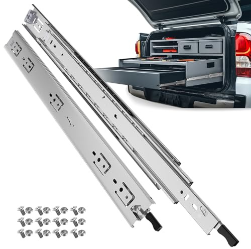 ToBeGreat Schwerlastauszug mit Verriegelung 600mm, Schubladenschienen 51mm Breite mit Vollauszug 68 kg Tragkraft, Heavy Duty Auszugsschienen für Werkzeugschrank, Werkbank & Industrie