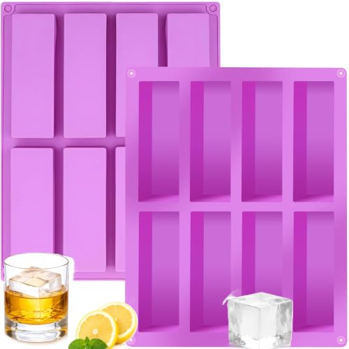 2 Pack Silicone Ice Cube Tray Large Rectangle Ice Cube Moulds for Whiskey Cocktails Coffee Drinks Freezer Container Reusable Silicone Mould for Ice Cubes Energy Bars Granola 8 Cavity Chocolate Bars