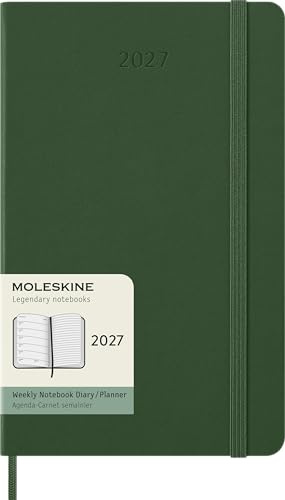 Moleskine Veckoplanerare 2027, 12 månaders planerare med plats för anteckningar, hårt omslag och elastisk stängning, stor storlek 13 x 21 cm, myrtgrön