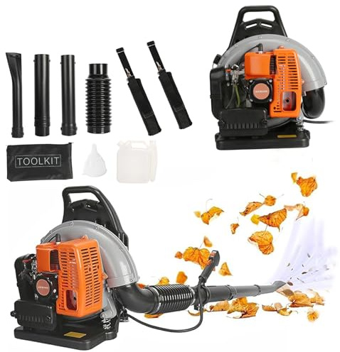 Zaino soffiatore a benzina, 63 CC, motore a 2 tempi, raffreddamento ad aria, soffiatore per foglie, gonfiatore posteriore, 665 CFM, multiuso, per soffiare foglie, sabbia, ghiaia per giardino esterno