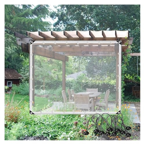 Telone trasparente resistente con occhielli, copertura resistente agli strappi, per giardino, campeggio, gazebo, telo impermeabile per terreno, 3 x 4 m, telo trasparente
