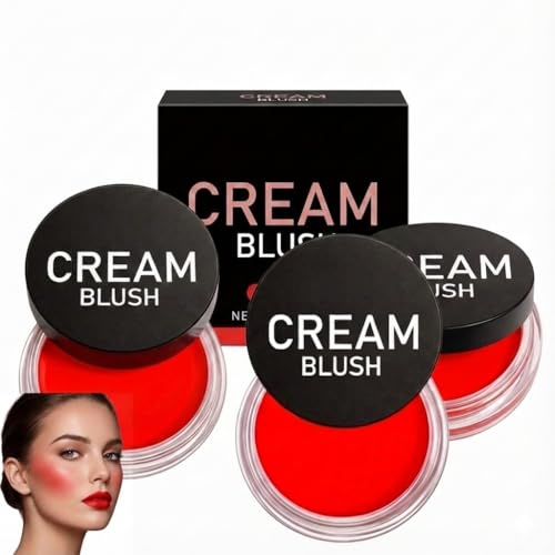 Blush crema rossa, palette di fard in crema multiuso per illuminare, fondotinta anti-poro, contouring, impermeabile e facile da sfumare, per l'uso quotidiano e per le feste. (3 pezzi)